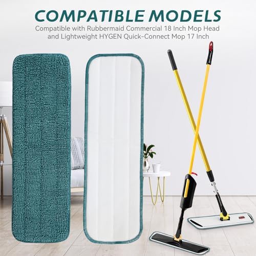 Replacement Mop Pads Fit for Rubbermaid Commercial 18" and 17" Mop - 10 Pack Wet & Dry Commercial Cleaning Reusable Refills Fit for Any Microfiber Flat System 18" and 17" - Green - Image 3