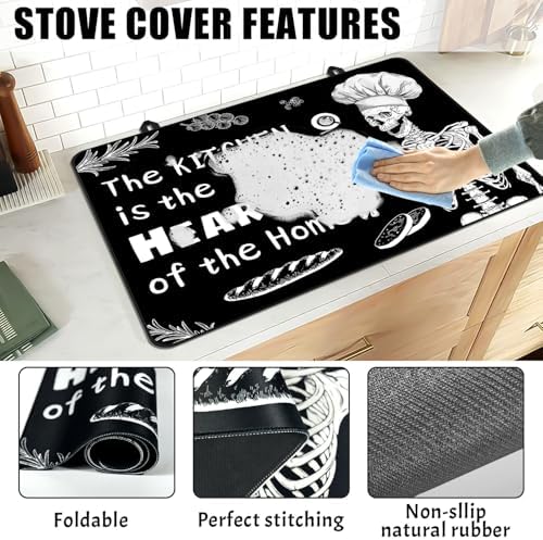 Fun Skull Stove Covers for Electric Stove, Skull Chef Stove Top Covers Black Heat Resist Gas Stove Mats Seasonal Kitchen Decor Stove Mat Chef Gift Skeleton Cooktop Protector Oven Pad for Halloween - Image 6