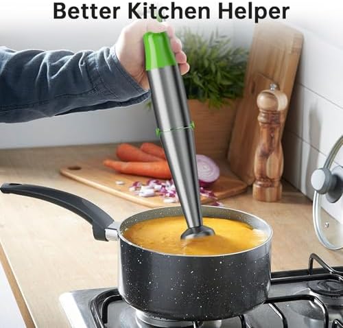 Turelar Immersion Blender Handheld Corded Hand Blenders Set 1100W, Trigger Variable Speed 5 in 1 Stick Emulsifier with Chopper, Whisk and Frother for Soup, Baby Food and Smoothies, Apple Green - Image 4