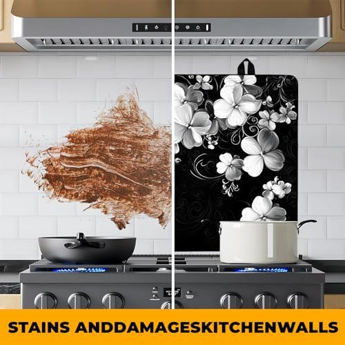 Stove Top Cover Retro Flower Gas Stove Top Cover for Home Decoration Kitchen Pad Non-Stick Washable Cooktop Covers Countertop Protector Keep Stove Clean 28"x20" (White flower-2) - Image 5