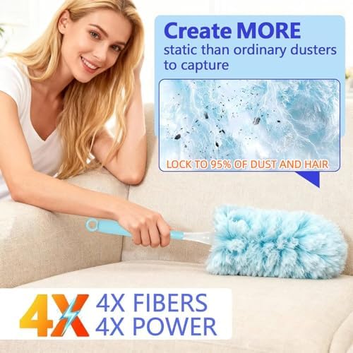 Heavy Duty Duster Refills for Swiffer Duster (40 Count) | 360° Unscented Disposable Multisurface Dusters with 1 Handle- for Home, Blinds, Fans & Corners, Blue - Image 4
