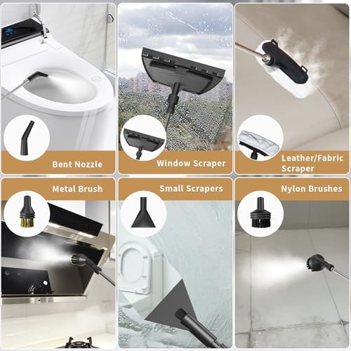Handheld Steam Cleaner Accessories, Includes 2 Nylon, 1 Brass Brushes, 2 Nylon Nozzles, 1 Extended Nozzle, 2 Flat Scrapers, 1 Window Scraper with 3 Towel Covers, 4 Rubber Ring to Prevent Water Leak - Image 4