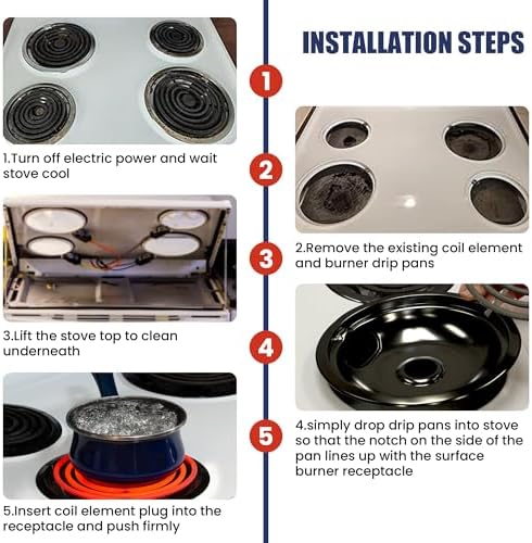 WB31M20 WB31M19 Porcelain Drip Pans for GE Hotpoint Electric Stove/Oven/Range, Black Stove Drip Pans Set Include 2 Small 6" Electric Stove Drip Pans and 2 Large 8" Stove Burner Drip Pans by Fetechmate - Image 6