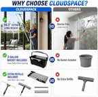 Window Washing Kit with Extension Pole(19–94.5"), Window Squeegee with Extension Pole, High Reach Window Cleaning Kit, 3 Gallon Bucket, Streak-Free Outdoor Window Cleaner, Extra Refills - Image 2