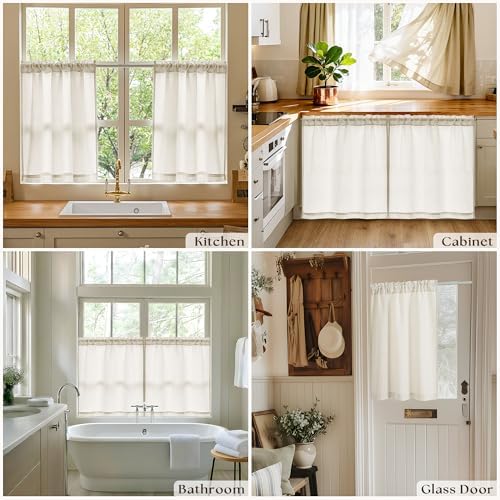 40 Inch Linen Farmhouse Kitchen Small Curtains 2 Panels Semi Sheer - Image 6