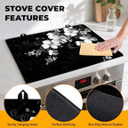 Stove Top Cover Retro Flower Gas Stove Top Cover for Home Decoration Kitchen Pad Non-Stick Washable Cooktop Covers Countertop Protector Keep Stove Clean 28"x20" (White flower-2) - Image 2