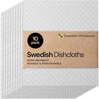 Swedish Wholesale Dishcloths Reusable 8" x 7" Sponge Cloths, Bulk 10 Pack of High Absorbent Cellulose Dish & Kitchen Cleaning Hand Towels, Wring to Dry & Machine Wash, Odor Resistant, White by SwedishWholesale
