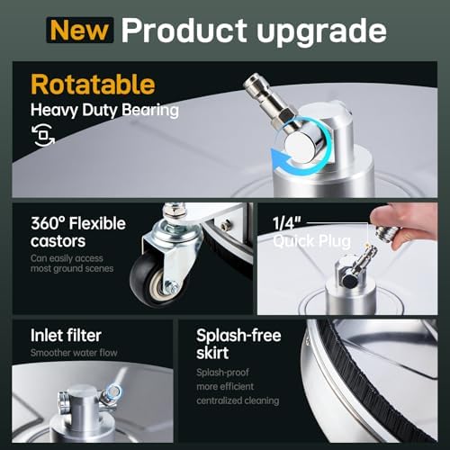 18" Pressure Washer Surface Cleaner with 4 Wheels, Surface Cleaner for Pressure Washer, 2 Extension Wands, 2 Replacement Nozzles, Power Washer Surface Cleaner for Concrete, Driveway - Image 7