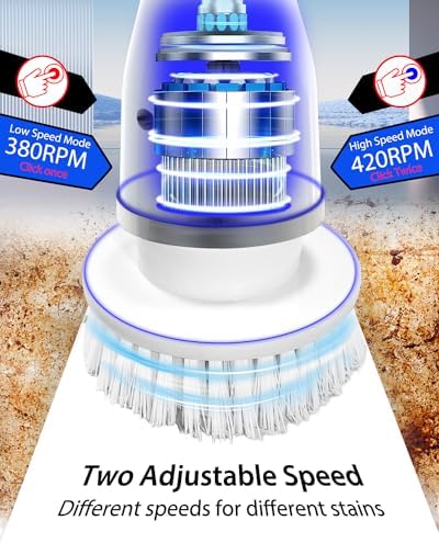 UBeesize Electric Spin Scrubber,Long Cordless Cleaning Brush,Rotatable Shower Scrubber with 8 Replaceable Heads,Adjustable Detachable Handle Bathroom Scrubber for Bathtub,Tile,Floor and Car Cleaning - Image 5