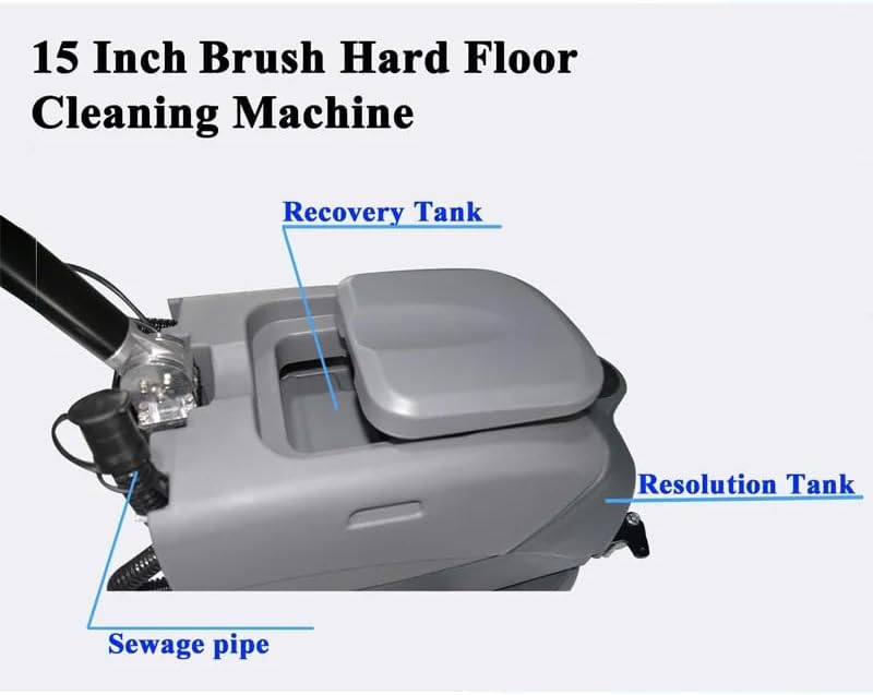 Commercial Floor Scrubber Machine with 15" Brushes, Upgrade Automatic Water Flow, 180 Degree Rotation, Floor scrubbing, Floor Cleaner Machine - Image 5