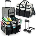 Large Rolling Cleaning Caddy Bag with Wheels, with Detachable Trolley, Cleaning Bags on Wheels for Housekeepers, Cleaning Cart Supplies Organizer for Home, Car, Picnic (Beige) by Unknown