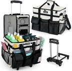 Large Rolling Cleaning Caddy Bag with Wheels, with Detachable Trolley, Cleaning Bags on Wheels for Housekeepers, Cleaning Cart Supplies Organizer for Home, Car, Picnic (Beige) by Unknown