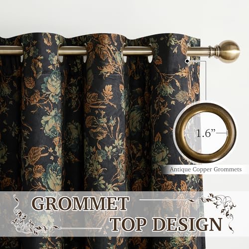 StangH Vintage 100% Blackout Black Floral Velvet Curtains 84 Inch 2 Panels - Image 3