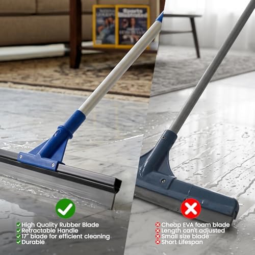 Floor Squeegee for Concrete Floor, 17.5" Heavy Duty Squeegee Broom for Floor, Commercial Scrubber Mop with Extendable Long Handle, Bathroom Tile Shower Glass Window - Image 4