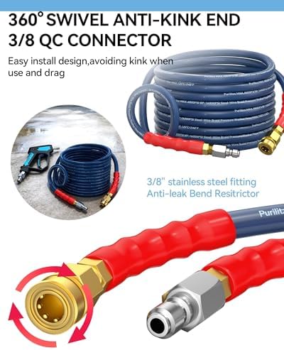 50FT Pressure Washer Hose 3/8'' Non Marking 4800PSI No Kink Commercial Hose - Image 5