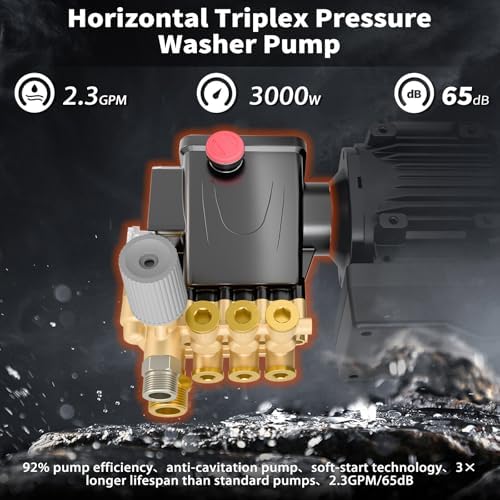 2200PSI 3.2GPM Max Commercial Electric Pressure Washer–PM Inverter 3HP Motor,Horizontal Triplex Pump,Power Washer with 65dB Quiet,with 7 Nozzles (0°/15°/25°/40°/Soap/Turbo) for Cars/Driveway - Image 2