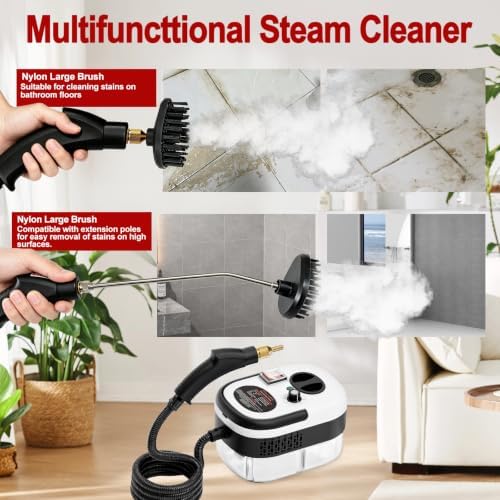 Steam Cleaner, Portable Pressurized Steamer for Cleaning with 14pcs Accessories, 6-Level Adjustable,15s Heat-Up, Handheld Steam Cleaner for Home, Tile, Dirt, Grout, Grease, Car Detailing (03-White) - Image 5