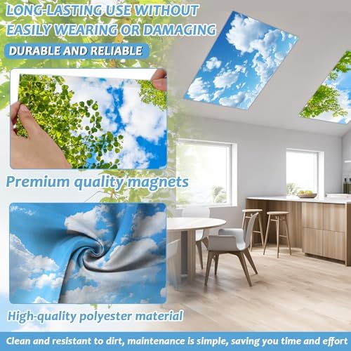 Wiooffen 4 Pcs Fluorescent Light Covers for Classroom Ceiling Lights 4 x 2 Feet Magnetic Light Covers Filter Easy Install for Office Hospitals Home Supplies (Trees Blue Sky Clouds) - Image 3