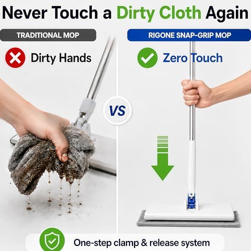 RIGONE Snap Grip Mop, Hands-Free Clamp Mop, Uses Towels, Rags and Cloths - Image 4