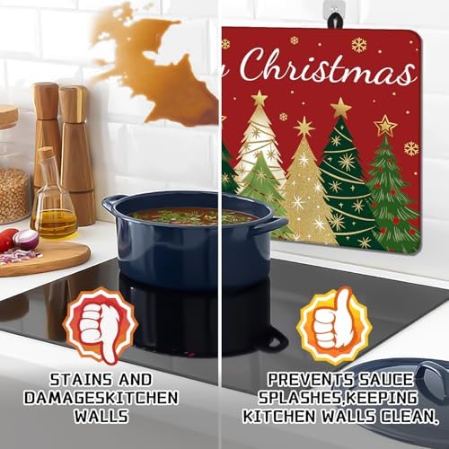 Christmas Trees Stove Cover, Merry Christmas Stove Top Cover for Gas Stove Xmas Red Winter Kitchen Decor Glass Stove Top Pad Heat Resistant Electric Stove Protector Washable Cooktop Oven Mat - Image 4