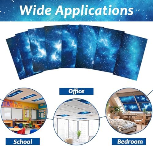 8 Pcs Fluorescent Light Covers with 80 Magnets Decorative for Classroom Ceiling Light 4 x 2 Feet Magnetic Light Covers Filter Easy Install for Office Hospitals & Home Drop Ceiling Supplies (Blue sky) - Image 4