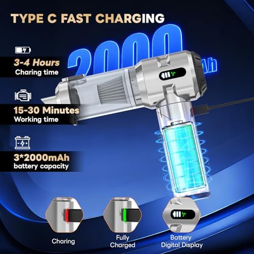 Sycoodeal Car Vacuum Cleaner,Mini Vacuum Portable Cordless,25000PA Powerful Strong Cyclonic Suction USB Rechargeable Foldable Handheld Vacuum with One-Touch Dust Removal for Car - Image 3