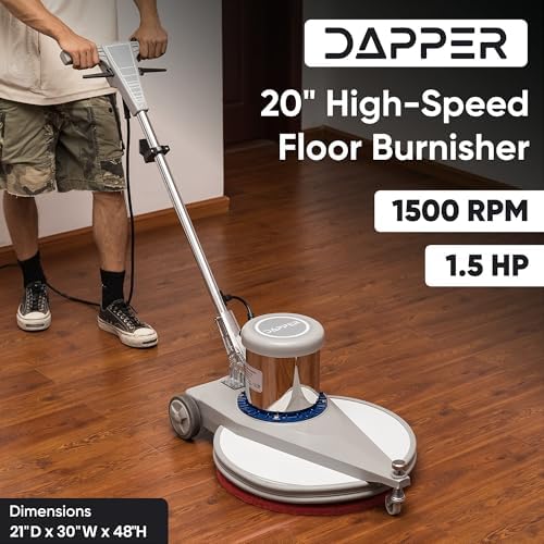 20" High-Speed Commercial Floor Burnisher, 1.5 HP, 1500 RPM, 40ft Cord, Rubber Bumper Guard, with Red, White & Black Pads for Cleaning, Polishing & Burnishing - Image 2