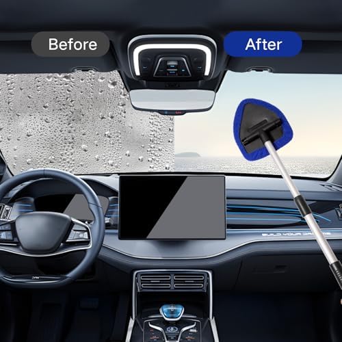 Qydipclin 10pcs Windshield Cleaner Tool, Car Window Cleaning Wash Kit with 4 Reusable Microfiber Pads 1 Spray Bottle and Extendable Handle Auto Glass Wiper Kit, Blue&Gray - Image 5