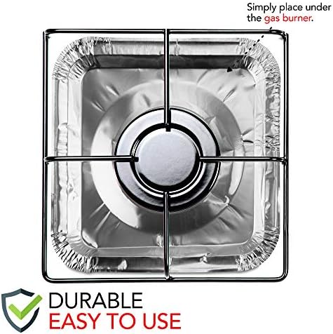 Disposable Gas Burner Liners (100 Pack) Aluminum Foil Square Gas Stove Burner Covers - 8.5 Inch Gas Range Protector, Stove Top Covers for Gas Burners, Foil Liners to Catch Oil, Grease, and Food Spills - Image 4