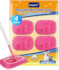 KEEPOW 4Pcs Pink Chenille Reusable Mop Pads Compatible with Swiffer Sweeper by KEEPOW
