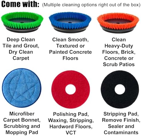 HHQ Commercial Floor Scrubber Machine with Brushes and Pads, Heavy Duty Floor Cleaner Polisher and Buffer- Deep Cleaning Tile and Grout, Hardwood Floors and Carpets without Getting on Hands and Knees - Image 4