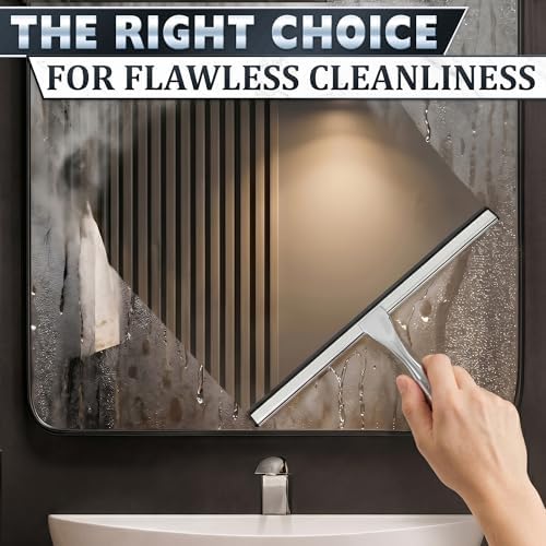 Stainless Steel Shower Squeegee, Glass, Silicone, 14 Inch (Silver) - Image 4