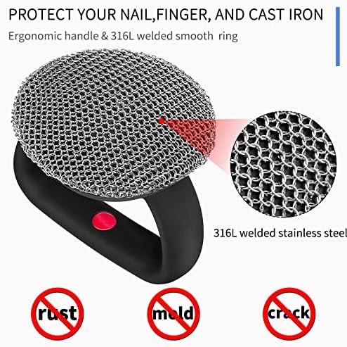 Cast Iron Cleaner Scrubber with Heavy Duty Handle, 3mm Welded Chain Mail - Image 4