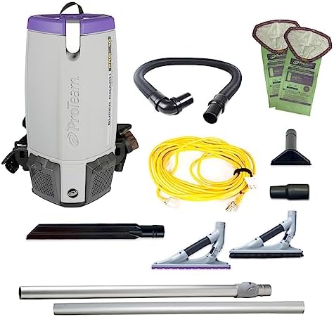 ProTeam Super Coach Pro 10 Commercial Backpack Vacuum with ProBlade Hard Surface and Carpet Tool Kit, 10 Quart, Corded, 107538 by ProTeam
