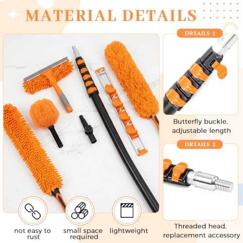 42 ft High Reach Duster Kit, 6 Attachments, Fan Cleaner, Orange - Image 3
