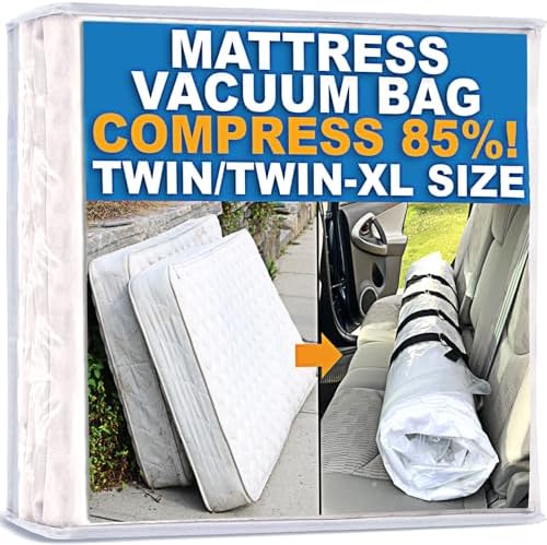 Mattress Vacuum Bag for Moving, Vacuum Seal Mattress Bag for Memory Foam or Inner Spring Mattresses, Compression and Storage for Returns, Leakproof Valve and Double Zip Seal (Twin/Twin-XL) by Homie