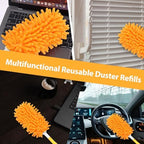 11-Pack Reusable Duster Kit – Heavy Duty Chenille Refills with Handle, 360° Microfiber Dusting for Home & Office (Orange) - Image 7