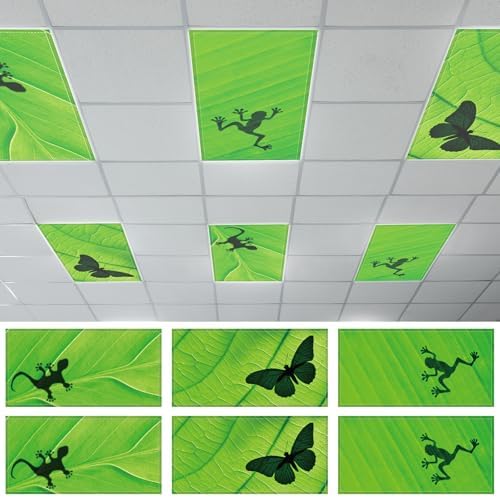 6 Pcs Fluorescent Light Covers with 60 Magnets Decorative for Classroom Ceiling Lights 4 x 2 Feet Magnetic Light Cover Filter Easy Install for Office Hospital Home Ceiling Supplies (Green Leaf Frog) by Wiooffen