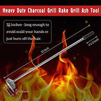 Heavy Duty Charcoal Grill Rake Ash Tool Accessories With Rubber Handle, Kettle Grill Pizza Oven Ash Rake - 32 Inch - Image 2