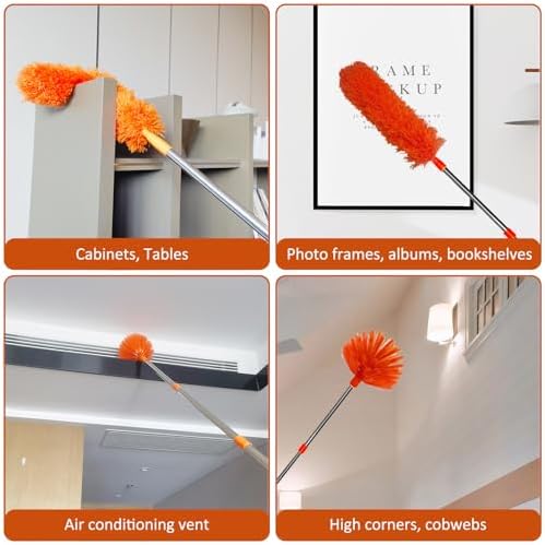 20 Feet High Reach Duster Kit with 2-14 ft Extension Pole, Cobweb & Corner Brush Cleaning Duster Kit for Cleaning, Microfiber Feather Duster Cleaner with Washable Head for Ceiling Fan, Furniture, Home - Image 3
