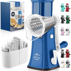 Rotary Cheese Grater Manual Hand Crank 5 Blade Shredder, Blue & White by ZulayKitchen