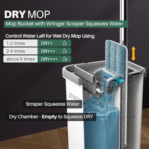 JOYMOOP Wall Mop and Bucket Set, Hands-Free Flat Floor Mop with 3 Washable Microfiber Pads, Wet and Dry Use, Ideal for Home and Commercial Floor Cleaning - Image 3