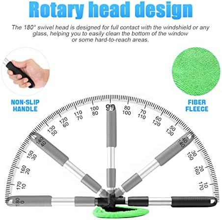Extendable Car Windshield Cleaning Tool with Microfiber Pads, Green - Image 3