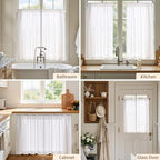 jinchan Linen Kitchen Tier Curtains, 38x45, 2 Panels, Beige White - Image 4