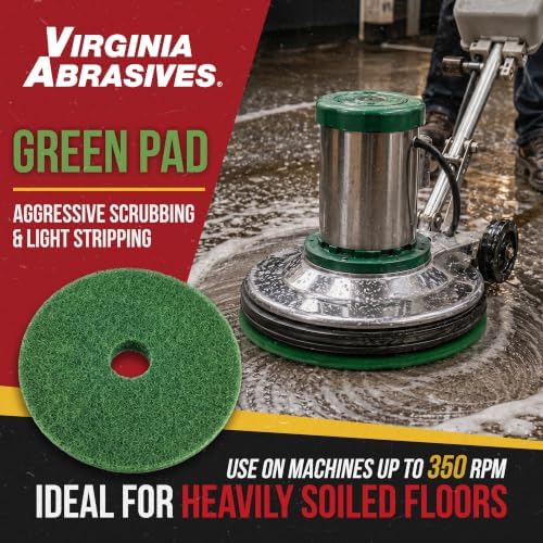 Virginia Abrasives 18" Green Floor Maintenance Pads - Heavy-Duty Non-Woven Pads for Deep Cleaning and Stripping for Orbital Machines, 5-Pack - Image 2