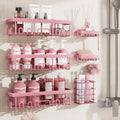 Veken Large Capacity Shower Caddy 6-Pack, No Drilling & Rustproof, Adhesive Shower Shelves with Soap Holder, Bathroom Organizers and Storage, Wall-Mounted Kitchen & Home Decor, Pink by Veken