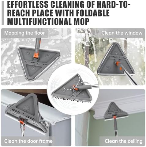 CALBEAU Baseboard Cleaner Tool with Handle, Wall Mop with Squeegee, Gray - Image 3