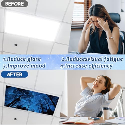 6 Pcs Night Sky Fluorescent Light Covers for Classroom Black Trees Theme Ceiling Lights 4 x 2 Feet Magnetic Light Cover Filter Easy Install for Office Hospitals Home Supplies(Black Trees Sky) - Image 4