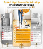 Qimedo Battery Electric Mop, Cordless Electric Scrubber & Flat Mop for Floor Cleaning, Best Automatic Spin Mops with Smart Display,Rotating Mops with LED Light & Water Spray - Image 4