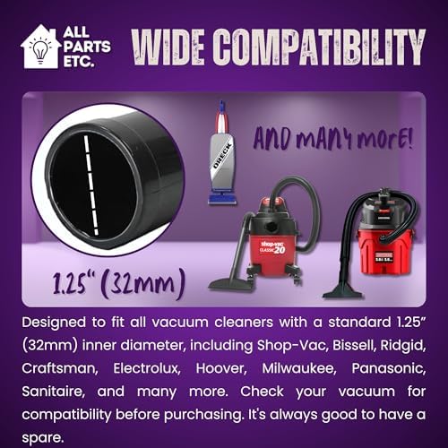 2-Pack Crevice Tool for Vacuum Cleaner, 1.25” Wet/Dry Vacuum Attachment, 8” Length, Compatible with Shop Vac, Bissell, Nutone, Eureka, Beam & Central Vacuums - Image 4